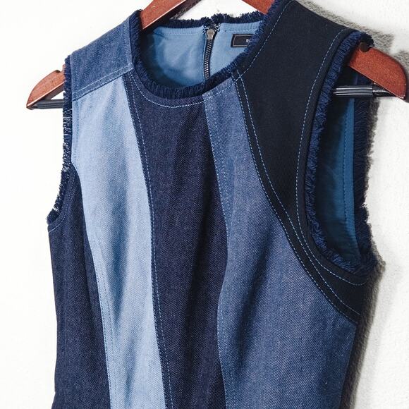 NEW BCBGMaxAzria Women’s Mae Top Denim Colorblock 100% Cotton Zip Back XXS - Picture 3 of 8